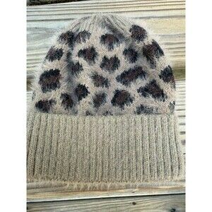 Animal Print Stocking Hat Beanie Knit Tan/Black Adult Size Fuzzy leopard